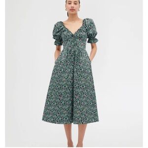 Hill House Green Puff Sleeve Midi Dress
